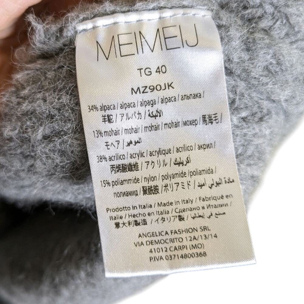 Meimeij Alpaca Mohair Cardigan Sweater Medium Ribbed Tunic Bubble Sleeve Gray - Picture 9 of 11